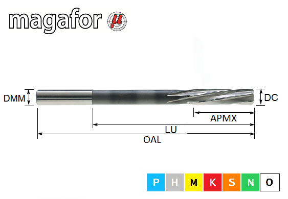 10.96mm HSS-E Spiral Flute Intermediate Reamer Straight Shank Magafor